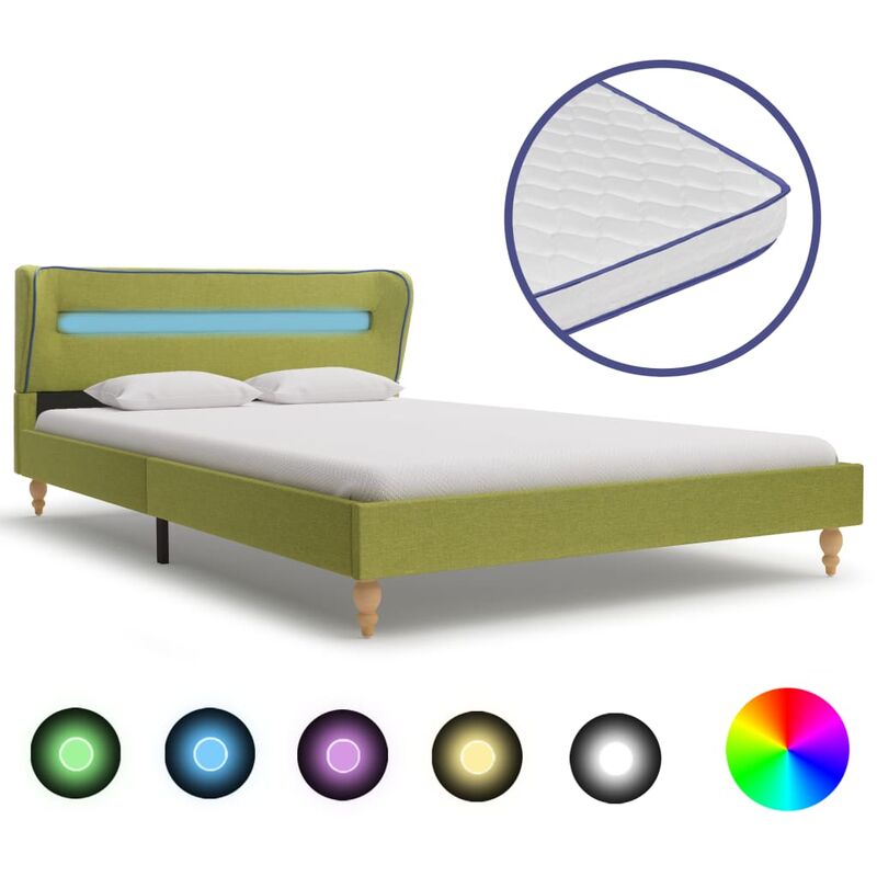 

Cama con LED y Colchón Viscoelástico Tela Verde 120x200 cm - Verde - Vidaxl