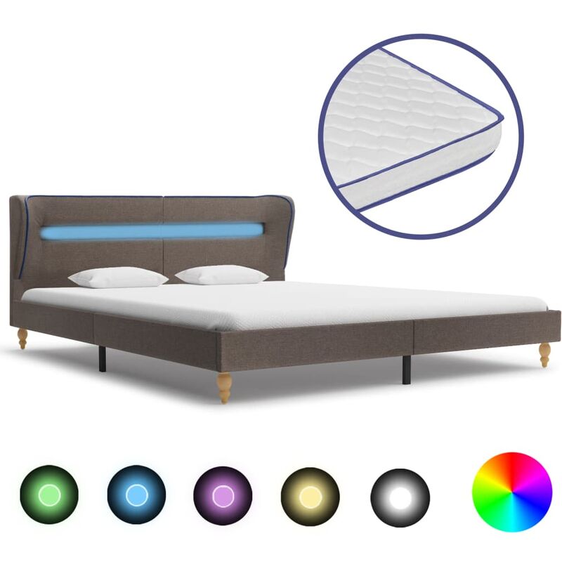 

Cama con LED y Colchón Viscoelástico Tela Gris Topo 180x200 cm - Marrón - Vidaxl