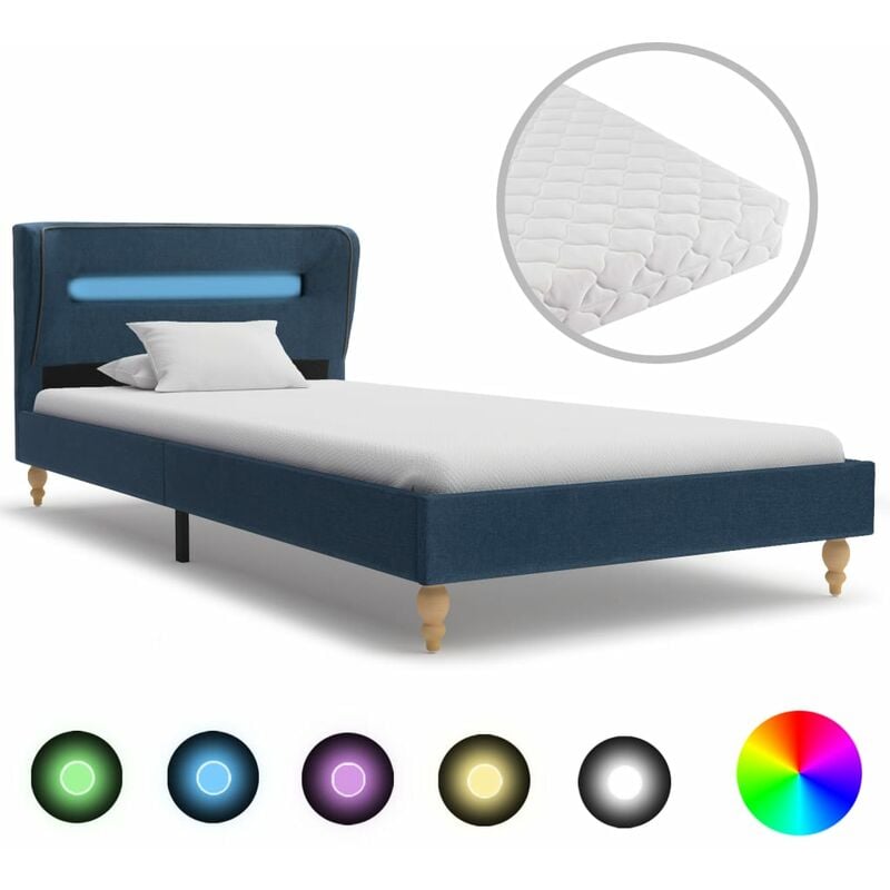 

Cama con LED y Colchón Viscoelástico Tela Azul 90x200 cm - Azul - Vidaxl
