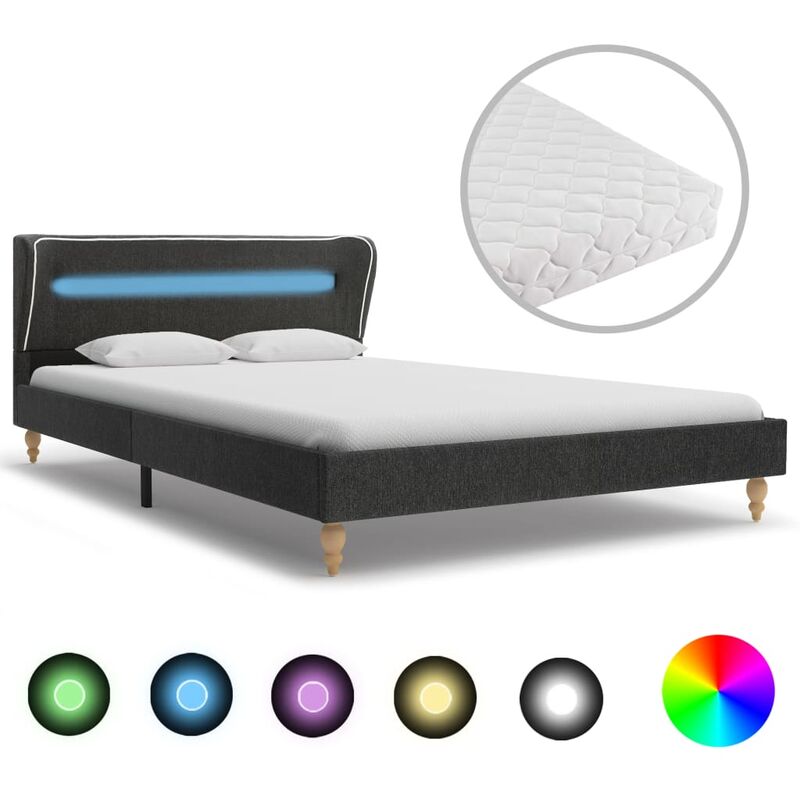 

Cama con LED y Colchón Viscoelástico Tela Gris Oscuro 120x200 cm - Gris - Vidaxl