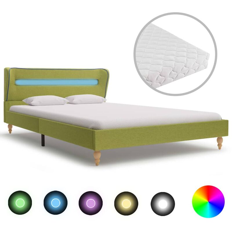 

Cama con LED y Colchón Viscoelástico Tela Verde 120x200 cm - Verde - Vidaxl
