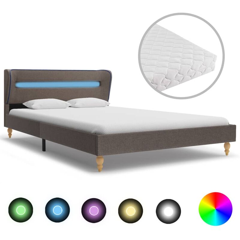 

Cama con LED y Colchón Viscoelástico Tela Gris Topo 120x200 cm - Marrón - Vidaxl