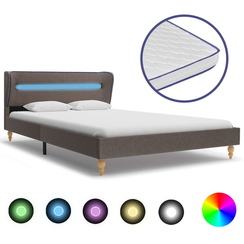 

Cama con LED y colchón viscoelástico tela gris topo 120x200 cm