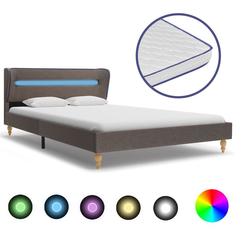 

Cama con LED y colchón viscoelástico tela gris topo 140x200 cm