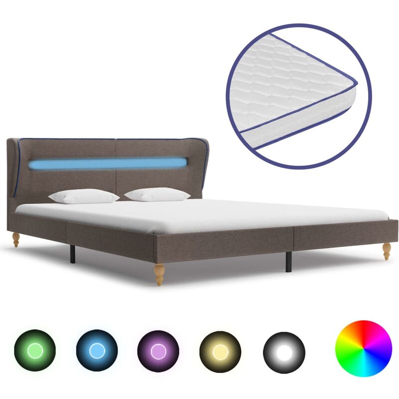 

Cama con LED y colchón viscoelástico tela gris topo 180x200 cm