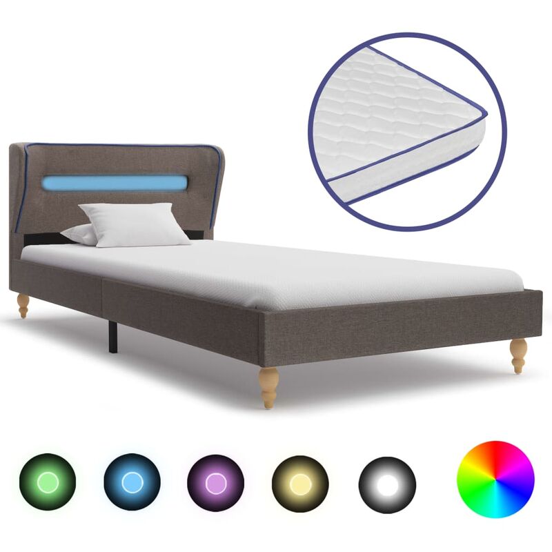 

Cama con LED y colchón viscoelástico tela gris topo 90x200 cm