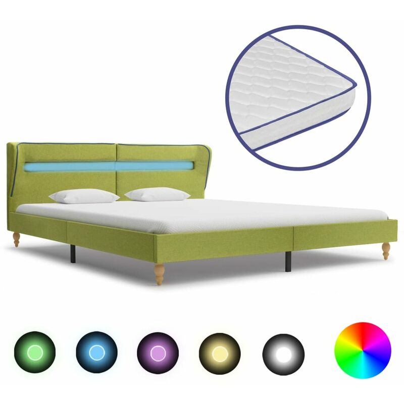 

Cama con LED y colchon viscoelastico tela verde 160x200 cm