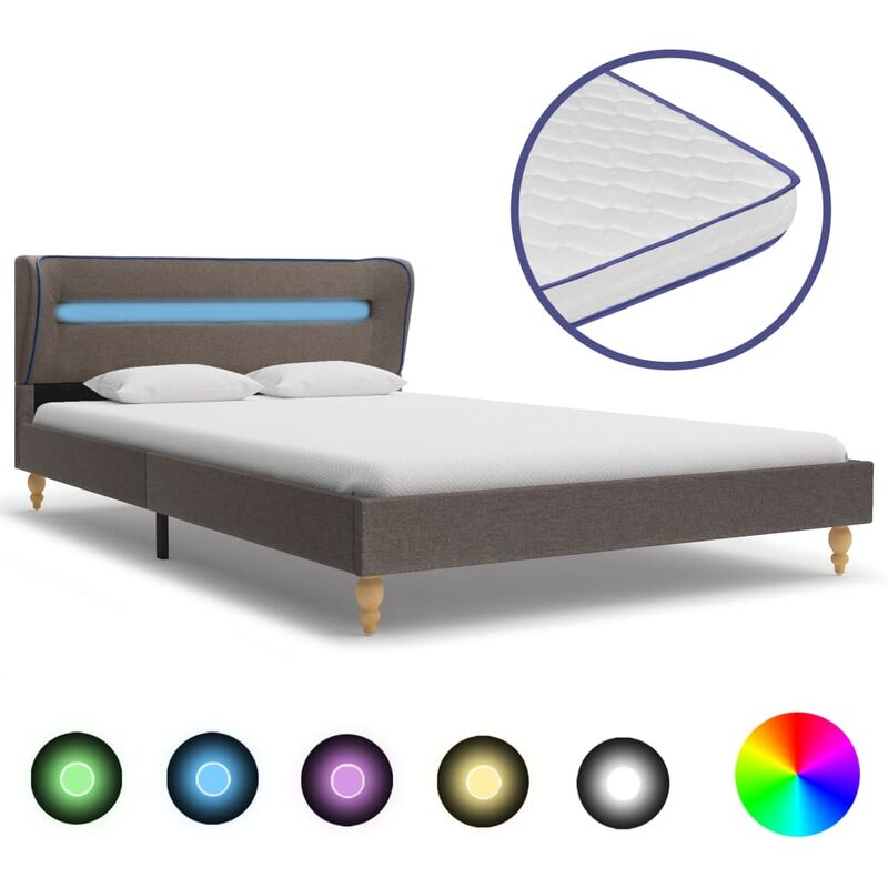 

Cama con LED y colchon viscoel¨¢stico tela gris topo 140x200 cm