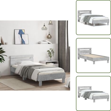 Cama con listones - vidaXL Cama con cabecero madera de ingeniería gris hormigón 75x190 cm - Soporte para espalda