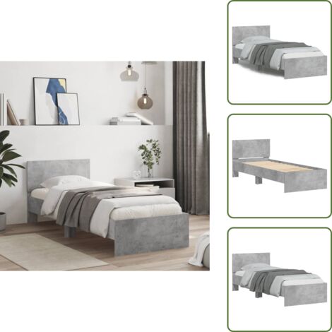 Cama con listones - vidaXL Cama con cabecero madera de ingeniería gris hormigón 75x190 cm - Soporte para espalda