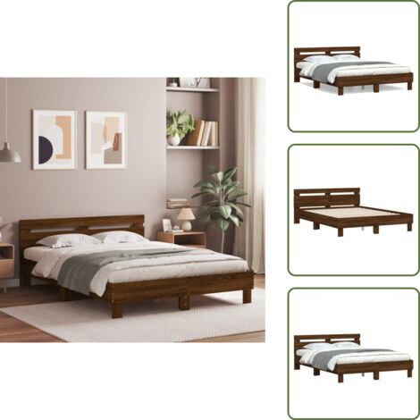 Cama con listones - vidaXL Cama con cabecero madera de ingeniería marrón roble 150x200 cm - Cama de madera contrachapada