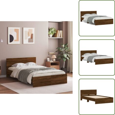 Cama con listones - vidaXL Estructura de cama con cabecero marrón roble 135x190 cm - Cama de ingeniería