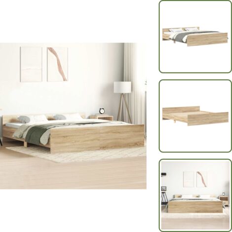 Cama con listones - vidaXL Estructura de cama con cabecero piecero roble Sonoma 160x200 cm - Cama de roble