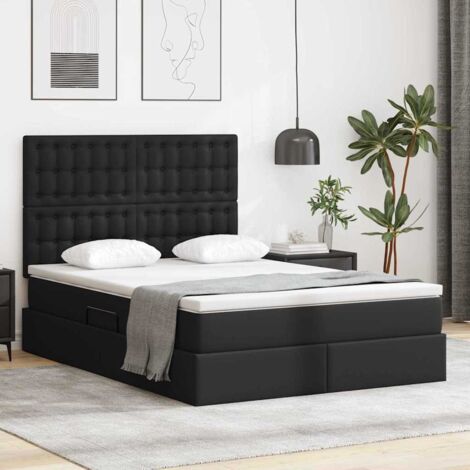 Cama con luces de tiras LED con cabecera Negro 140 x 200 cm PVC
