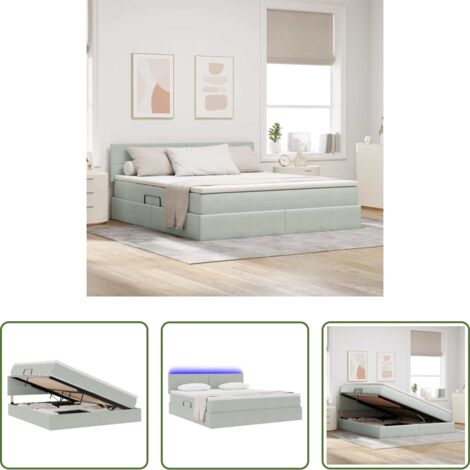 Cama con luces LED -  Cama con almacenamiento y LED con LED Gris Claro 160 x 200 cm