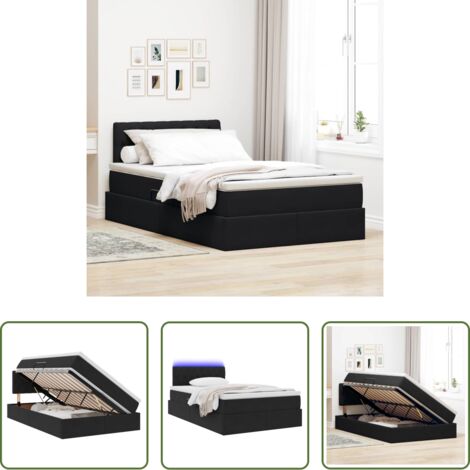 Cama con luces LED -  Cama con almacenamiento y LED Negro 120 x 200 cm Terciopelo