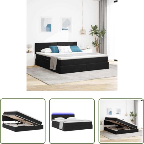 Cama con luces LED -  Cama con almacenamiento y LED Negro 160 x 200 cm Terciopelo