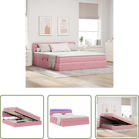 Cama con luces LED -  Cama con almacenamiento y LED Rosa 160 x 200 cm Terciopelo