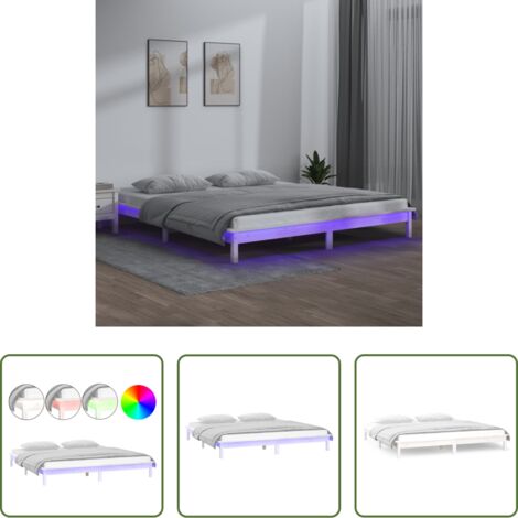 Cama con luces LED -  Estructura de cama con LEDs madera maciza blanca 150x200 cm