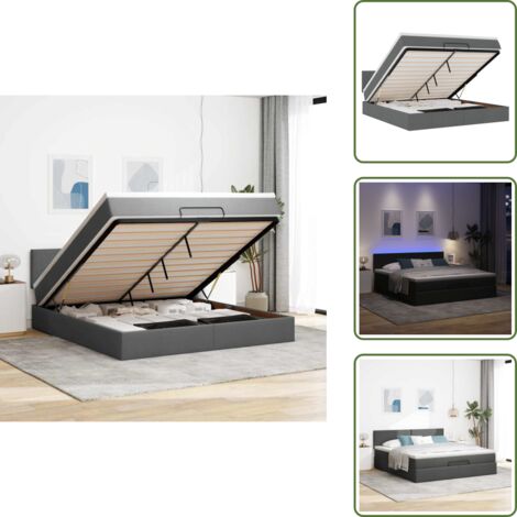 Cama con luces LED - vidaXL Cama otomana con colchón y LED tela gris oscuro 180x200cm - Cama con cabecero