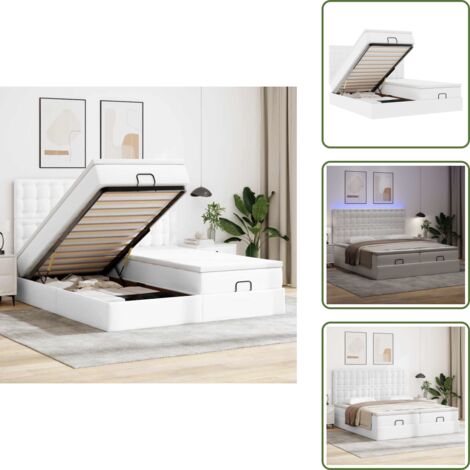 Cama con luces LED - vidaXL Estructura cama otomana colchones blanco puro 200x200cm - Cama con cabecero