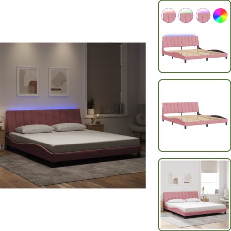 Cama con luces LED - vidaXL Estructura de cama con LED sin colchón Hanko terciopelo rosa 180x200 cm - Cama con cabecero