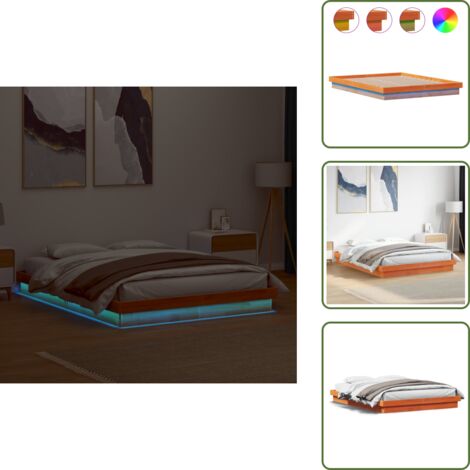 Cama con luces RGB - vidaXL Estructura de cama LED madera maciza pino marrón cera 150x200cm - Madera de pino