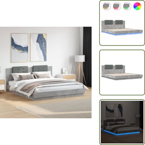 Cama con luces - vidaXL Estructura de cama cabecero luces LED gris hormigón 200x200 cm - Soporte de cama