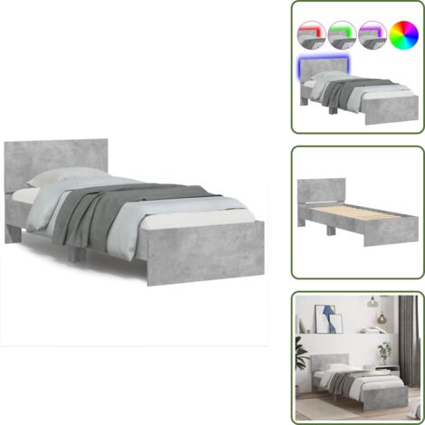 Cama con luces - vidaXL Estructura de cama cabecero luces LED gris hormigón 90x190 cm - Soporte de cama