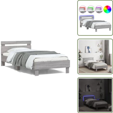 Cama con luces - vidaXL Estructura de cama cabecero luces LED gris Sonoma 100x200 cm - Soporte de cama