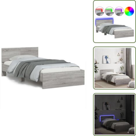 Cama con luces - vidaXL Estructura de cama cabecero luces LED gris Sonoma 100x200 cm - Soporte de cama