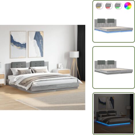 Cama con luces - vidaXL Estructura de cama cabecero luces LED gris Sonoma 160x200 cm - Soporte de cama