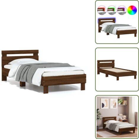 Cama con luces - vidaXL Estructura de cama cabecero luces LED marrón roble 75x190 cm - Madera de ingeniería