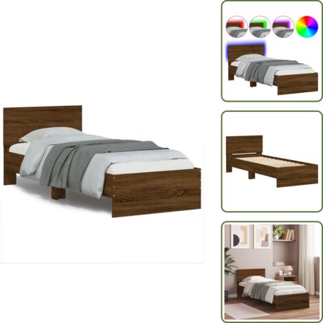 Cama con luces - vidaXL Estructura de cama cabecero luces LED marrón roble 90x190 cm - Madera de ingeniería