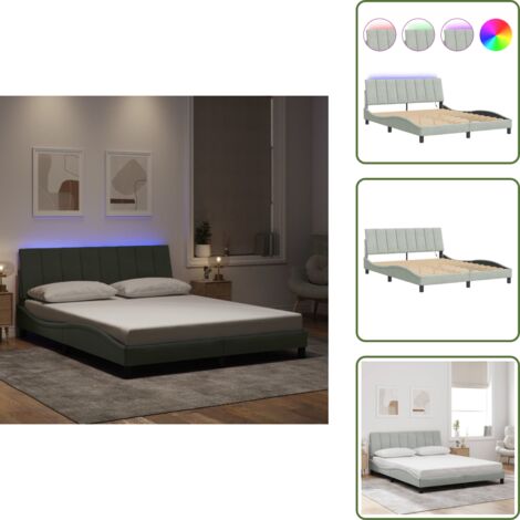 Cama con luces - vidaXL Estructura de cama con LED sin colchón Hanko terciopelo gris claro 160x200 cm - Cama con cabecero
