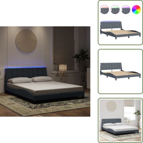 Cama con luces - vidaXL Estructura de cama con LED sin colchón Hanko terciopelo gris oscuro 160x200 cm - Cama con cabecero