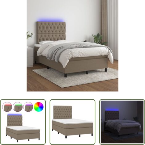 Cama con luz LED -  Cama box spring con colchón y LED tela gris taupe 120x200 cm