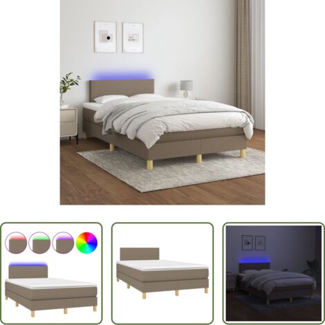 Cama con luz LED -  Cama box spring con colchón y LED tela gris taupe 120x200 cm