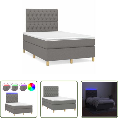 Cama con luz LED -  Cama box spring con colchón y LED tela marrón oscuro 120x190 cm