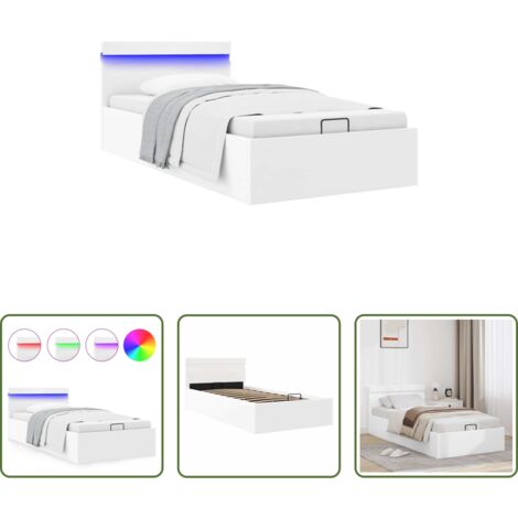 Cama con luz LED -  Cama canapé hidráulica con LED sin colchón blanco 90x200 cm