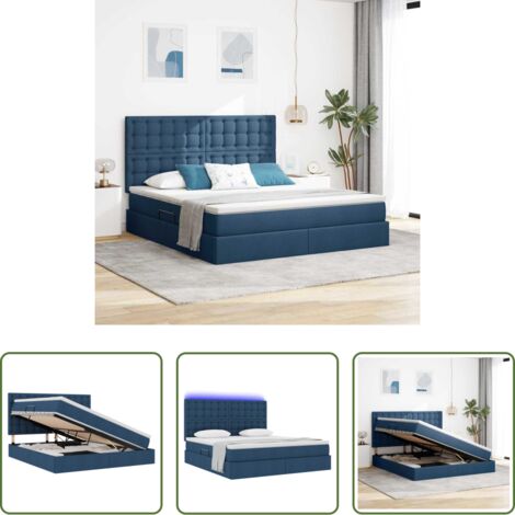 Cama con luz LED -  Cama con almacenamiento y LED Azul 160 x 200 cm Poliéster