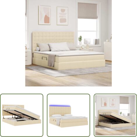 Cama con luz LED -  Cama con almacenamiento y LED Crema 160 x 200 cm Poliéster