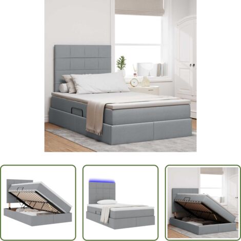Cama con luz LED -  Cama con almacenamiento y LED Gris Claro 120 x 200 cm Poliéster