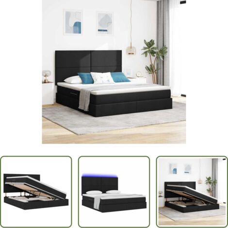 Cama con luz LED -  Cama con almacenamiento y LED Negro 160 x 200 cm Poliéster
