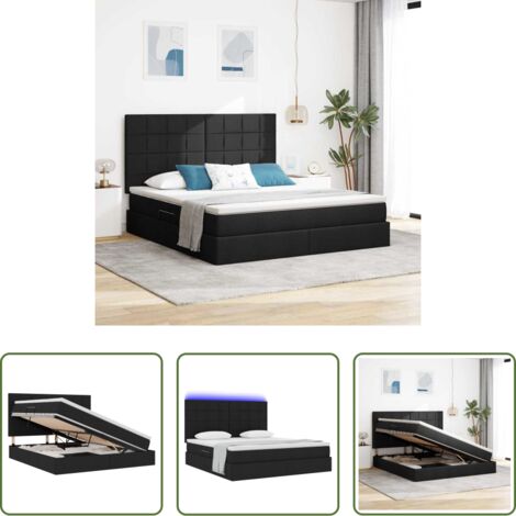Cama con luz LED -  Cama con almacenamiento y LED Negro 160 x 200 cm Poliéster