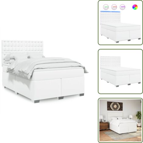 Cama con luz LED - vidaXL Cama box spring con colchón cuero sintético blanco 140x200cm - Cabecero ajustable