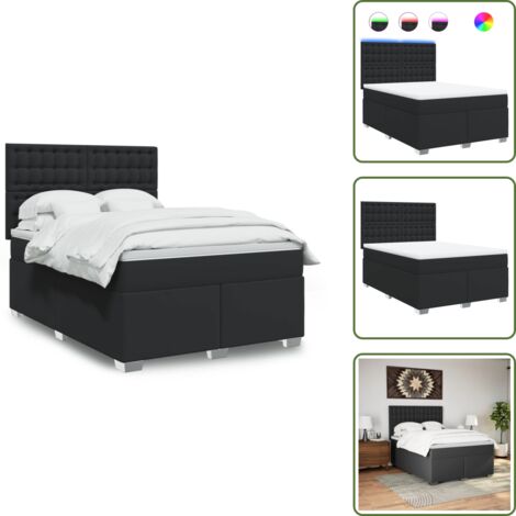 Cama con luz LED - vidaXL Cama box spring con colchón cuero sintético negro 160x200 cm - Cabecero ajustable