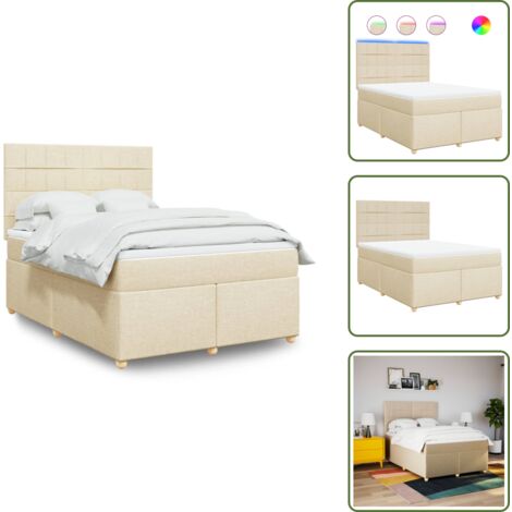 Cama con luz LED - vidaXL Cama box spring con colchón tela color crema 160x200 cm - Cama con cabecero ajustable