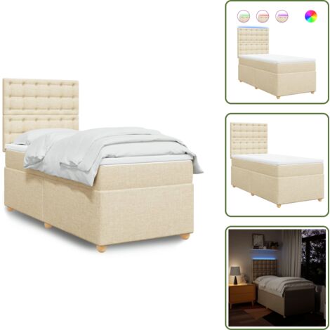 Cama con luz LED - vidaXL Cama box spring con colchón tela color crema 90x190 cm - Cama ajustable