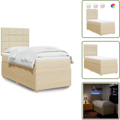 Cama con luz LED - vidaXL Cama box spring con colchón tela color crema 90x190 cm - Cama ajustable